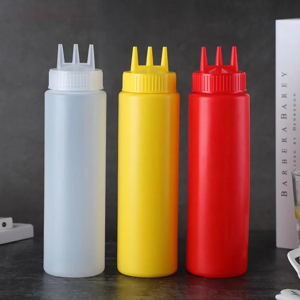 New Plastic Squeezing Sauce bottle Graduated Squeezable Gravy Boats 3 Nozzles Kitchen Accessories Jam Container