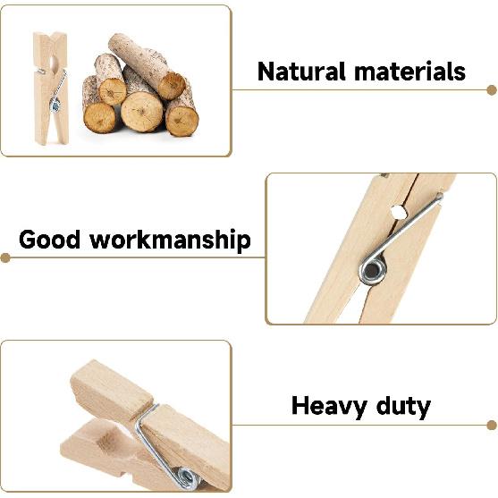 jijAcraft Mini Clothesp with String - 100Pcs Small Wooden Clothes P, Natural Brown Photo Hanging Clips, Craft Clips for Picture, Cocktails Decor,