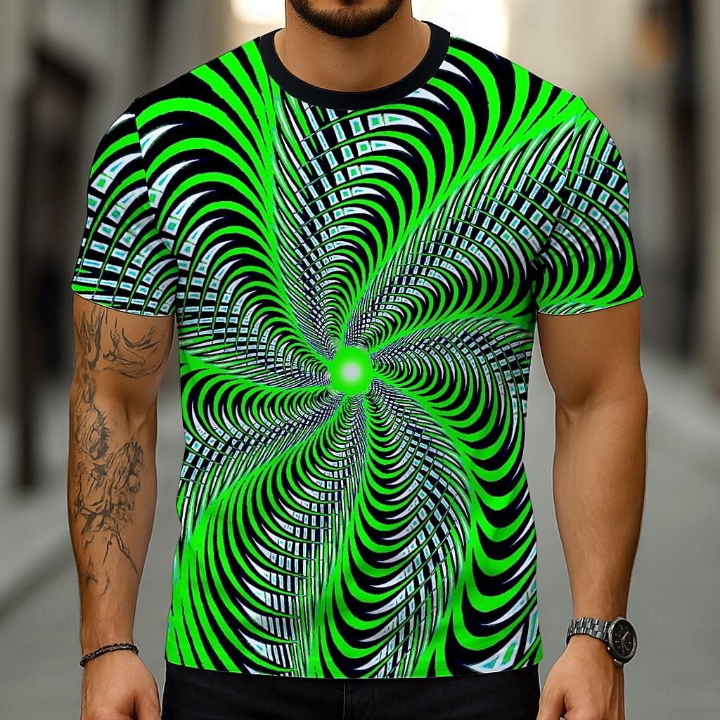 Men s Geometric Optical Illusion 3D T Shirt Short Sleeve T shirt 3D Print Crew Neck Shirt Exaggerated XL