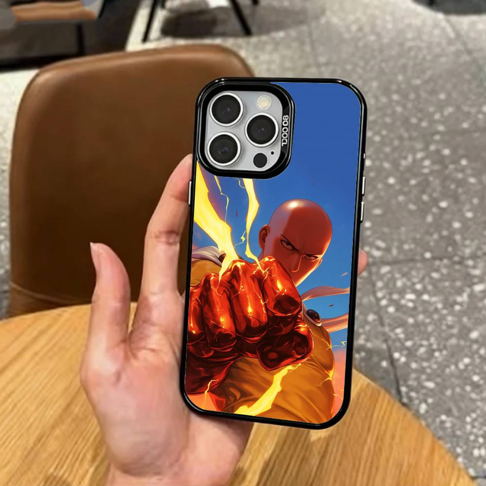 Funny One Punch M-Man Phone Case For iPhone17,16,15,14,13,12,11 Plus,Pro Max Colored Silver Plated Inside Cover