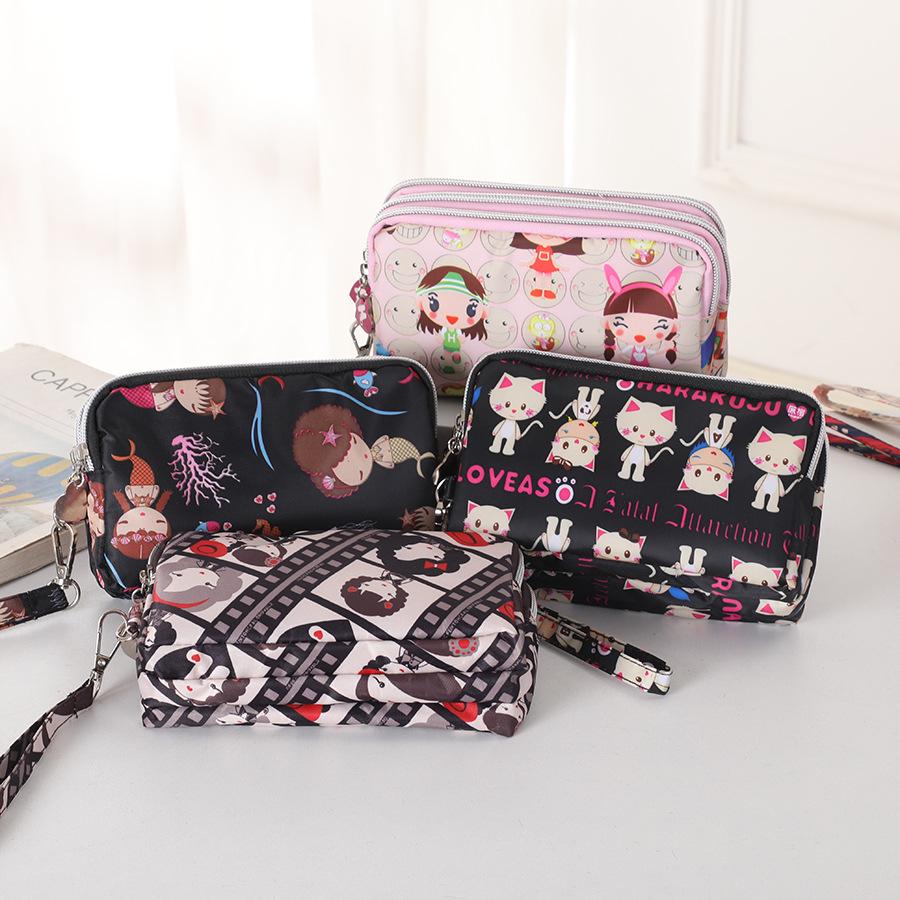 Three-Layer Zipper Clutch Wristlet - Women's Cute Washable Cloth Handbag & Phone Purse