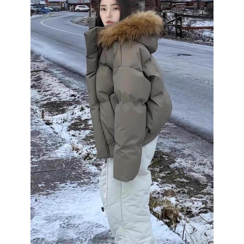 Cotton Coat, Thickened Down Cotton Coat, Women's Short Pu Leather Retro Korean Version, Small Person, Big Fur Collar, College Style