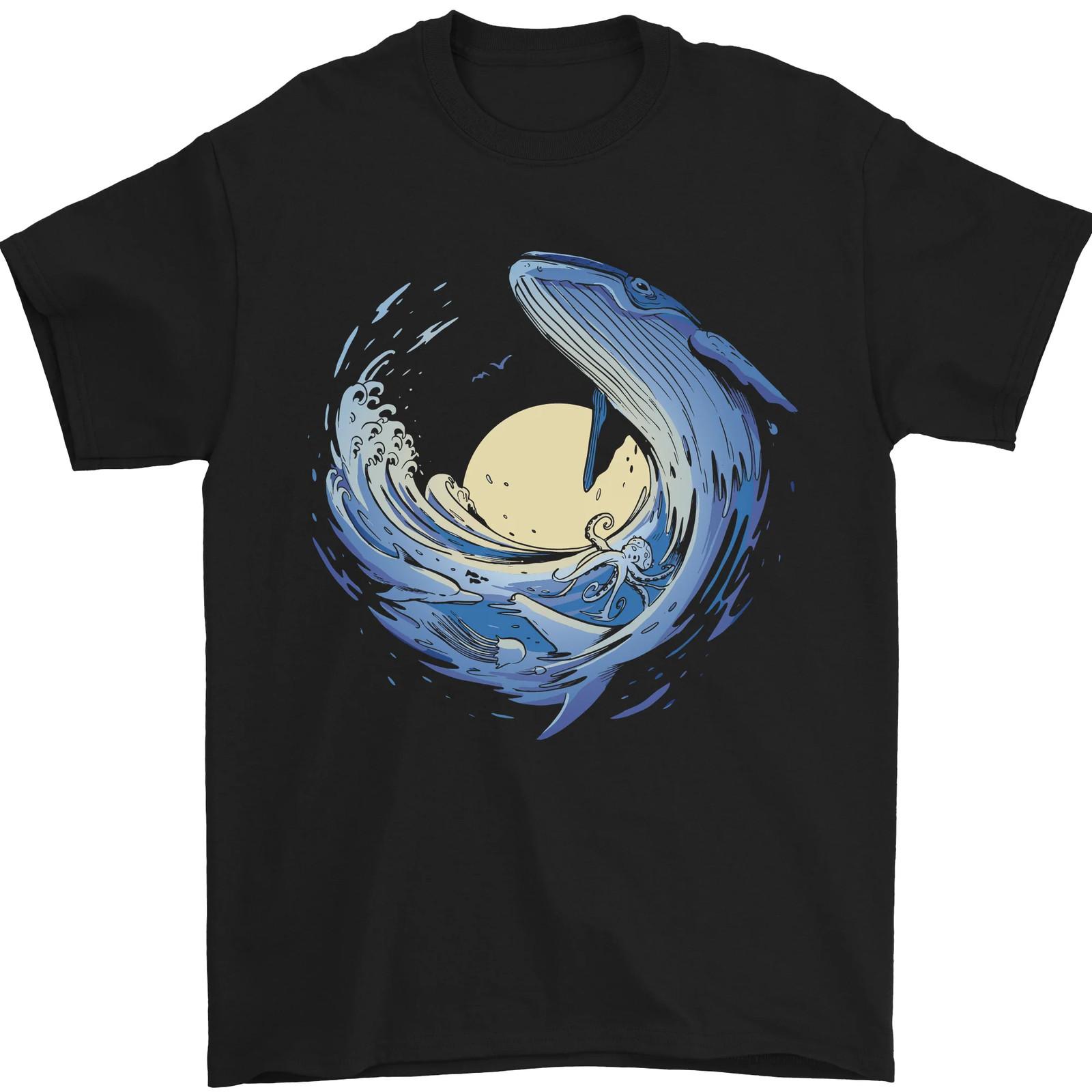 Ocean Whale Octopus Mens T-Shirt Cotton Unisex T-Shirt XXXL