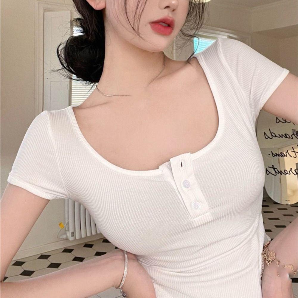 

Y2K White Short Sleeved T-shirt Short Style Women s Slim Fit Top Causal Girl