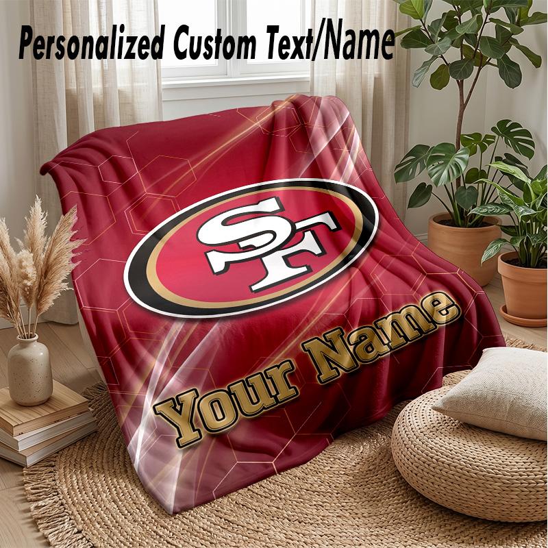 San Francisco 49ers Custom Flannel Throw Blanket Print Your Name Text Soft Warm Blanket Holiday Present