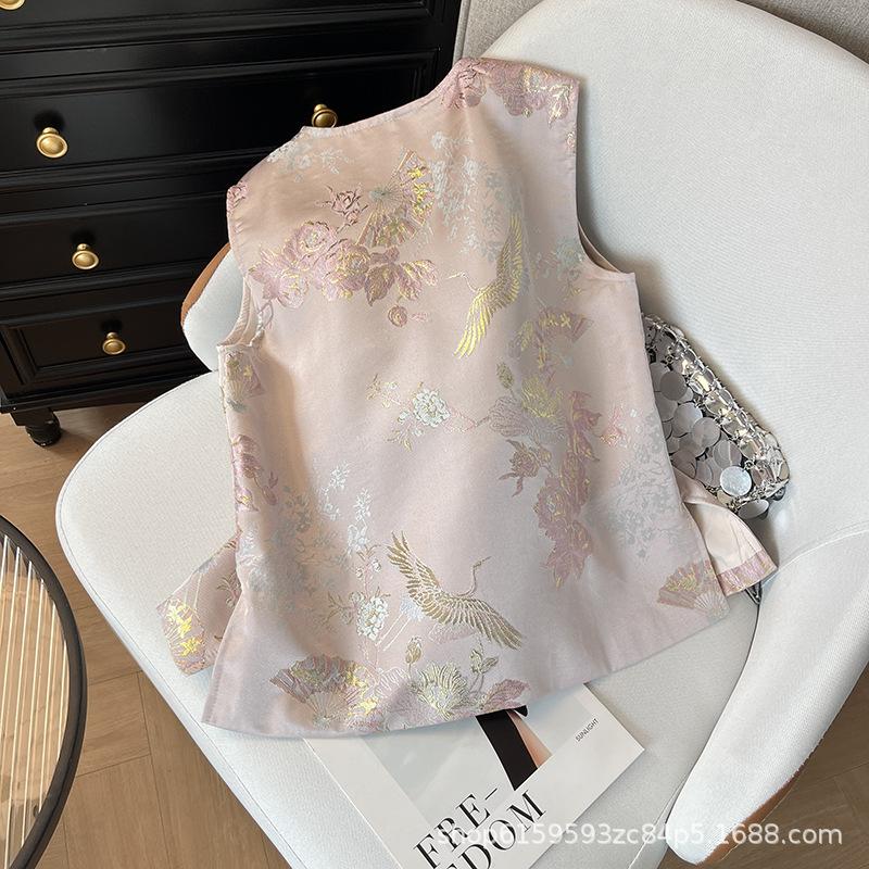 Spot vest vest, brocade jacquard versatile retro handmade button top