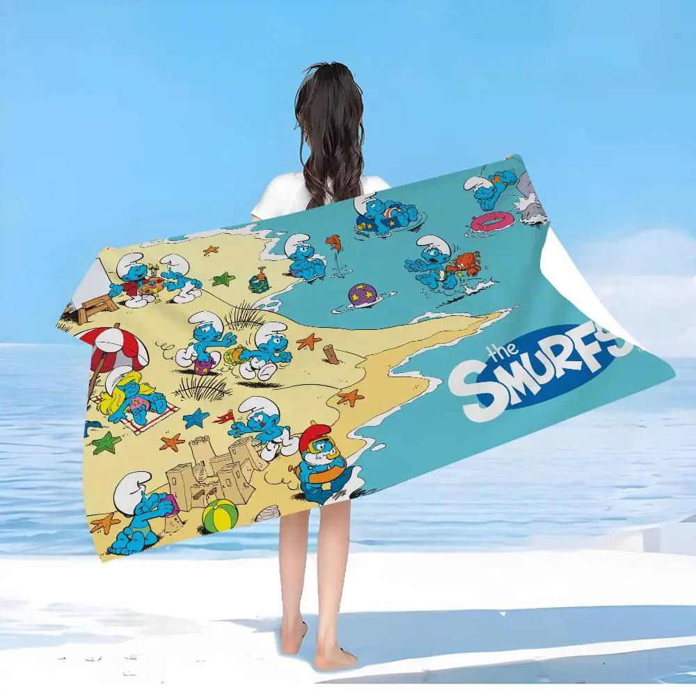 Cartoon Cute S-Smurfs Microfiber Blanket Quick Drying Beach Towels Oversized Printing Super Absorbent Pool Towel Blanket