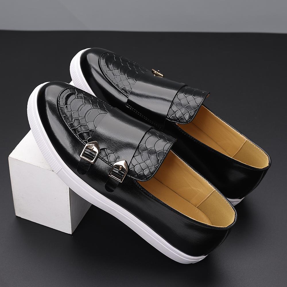 Fashion New Solid-Color Men's Casual Loafers For Autumn And Winter Fashionable Crocodile Pattern Double-Breasted Comfortable Flat Shoes