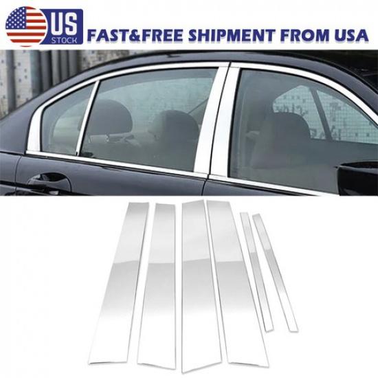 FOR 2008 -2012 Honda Accord 8th Chrome Pillar Posts Cover Door Trim Window Decal