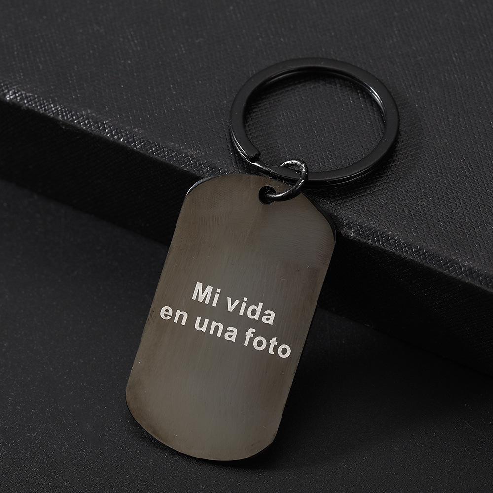 Double-Sided Engraved Rounded Rectangle Dog Tag Pendant Keychain for Long-Distance Relationships and Memorials
