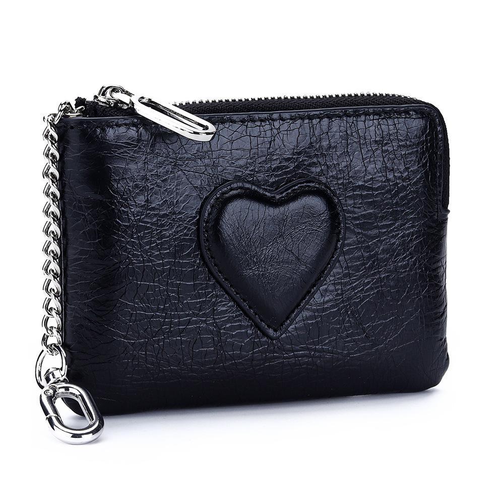 

Women s Leather Coin Purse with KeyChain Small Zipper Heart pattern Change Pouch for Women Wallet Hanging Buckle Coin holders чёрный