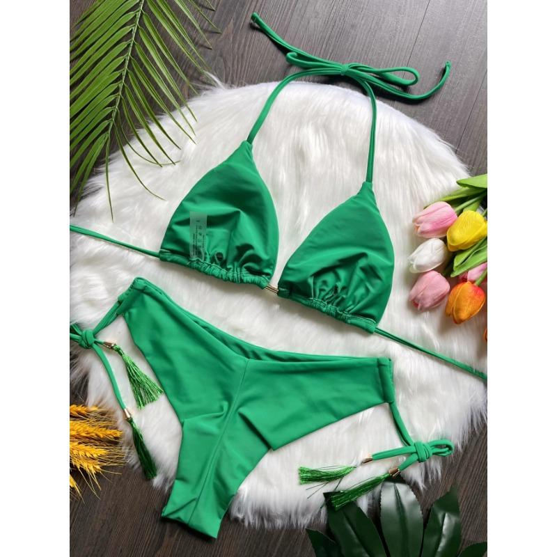 Sexy Solid Color Bandage Bikinis Set Women's Swimsuit Two-piece Triangle Swimwear Bathing Suit Brazilian Biquinis