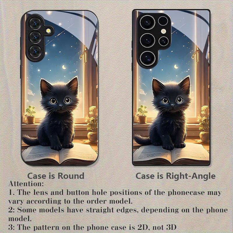 Schwarzes Katzenmuster Glas Handyhülle geeignet für Samsung Galaxy S26 S25 S24 S23 S22 S20 FE/Ultra/Plus staubdicht und stoßfest