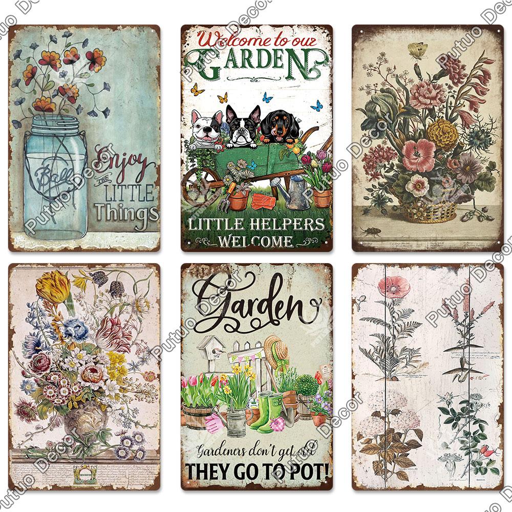 Putuo Decor Garden Vintage Tin Sign Plaques Metal Retro Posters Wall Art Decoration for Backyard Room Rustic Home Farmhouse Gift
