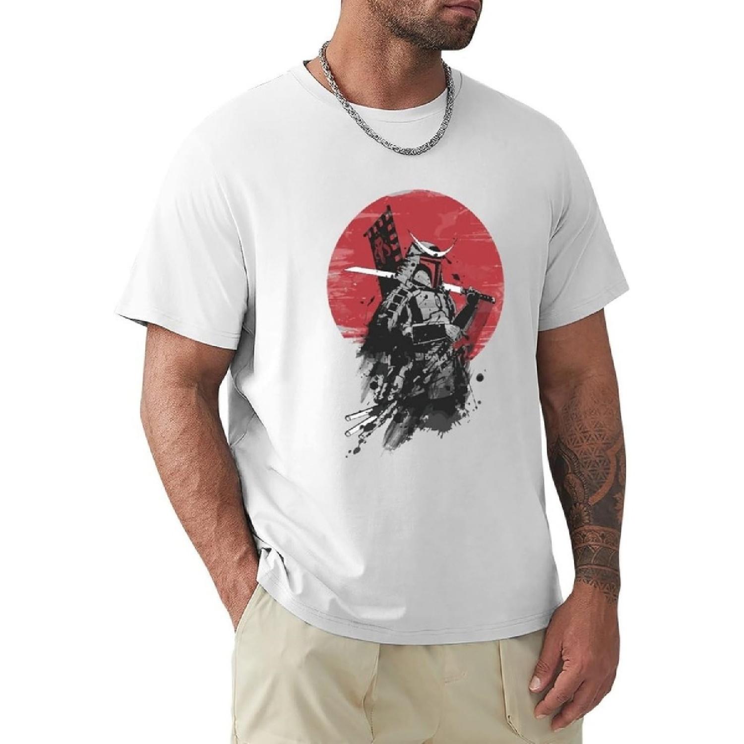

MENPULAM Men s T-Shirts Samurai Cotton T Shirt Short Sleeve Top Tee XXXXXL білий