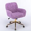Fluffy Faux Rabbit Hair Vanity Chair, Violet Adjustable Height 360 Degrees Swivel Home Office Chair with Armrest, Golden Metal Rolling Base,DE1831VT