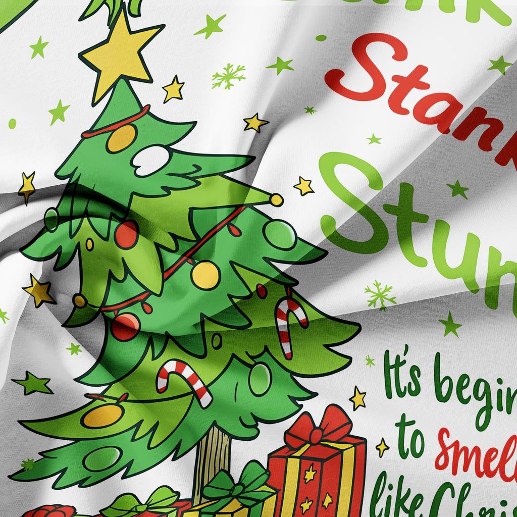 3pcs Christmas Tree & Snowflake Duvet Cover Set - Festive Holiday Bedding With "Stink! Stank!" Text Print Green & Red Design