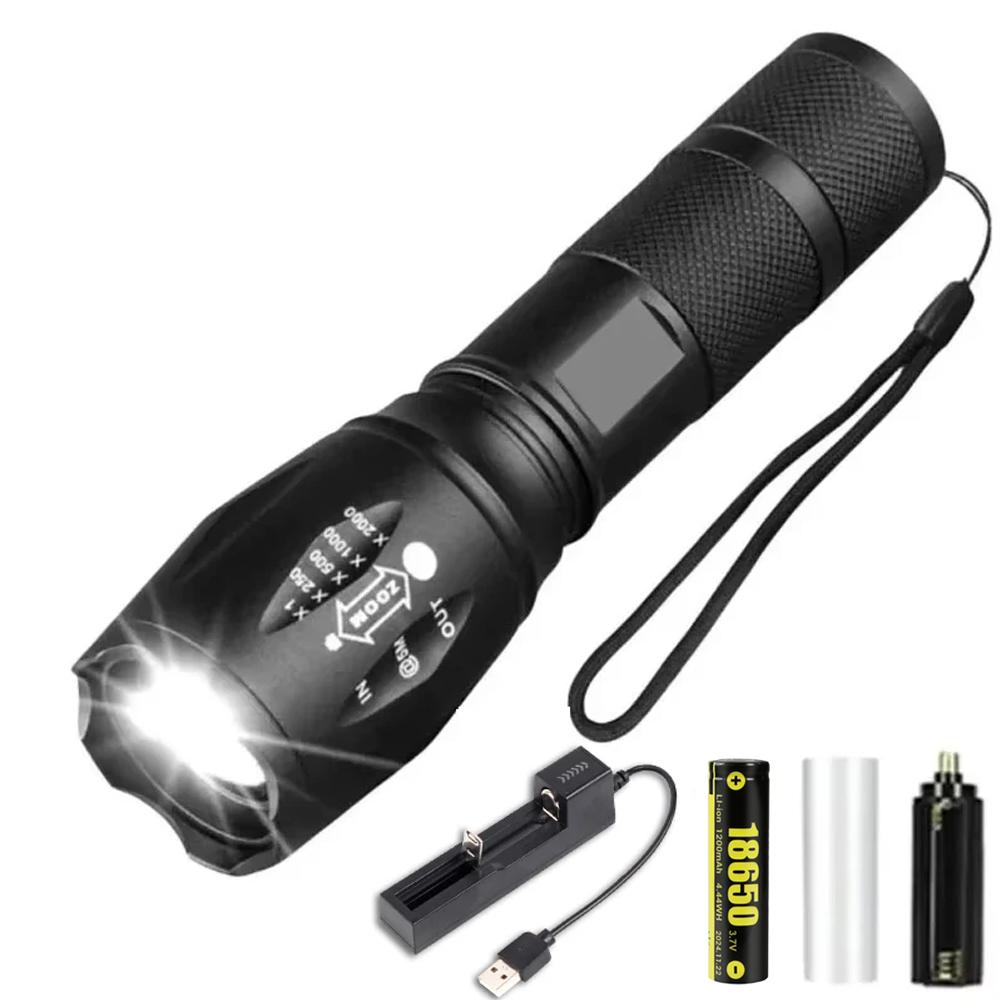 High Power Led Flashlights Camping Torch 5 Lighting Modes Aluminum Alloy Zoomable Light Waterproof Material Use 3 AAA Batteries