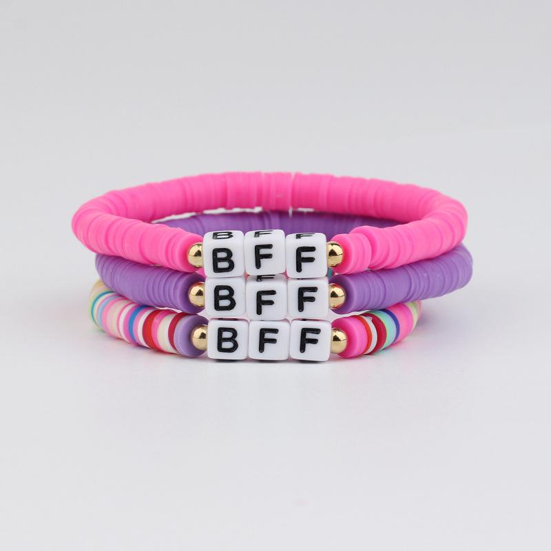 Bohemian Style Best Friend Letter & Bead Bracelet Set - Colorful & Soft Friendship Bracelets
