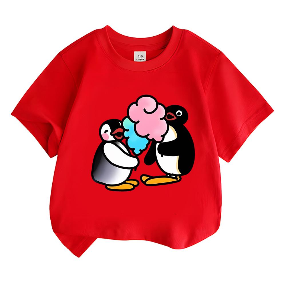 Summer Pingu Baby Girls Cute T-SHIRT Summer Casual Short Sleeve Toddler Clothing Kids Soft 100% Cotton Cartoon Childrens Tops Anime T-shirt 100 красный