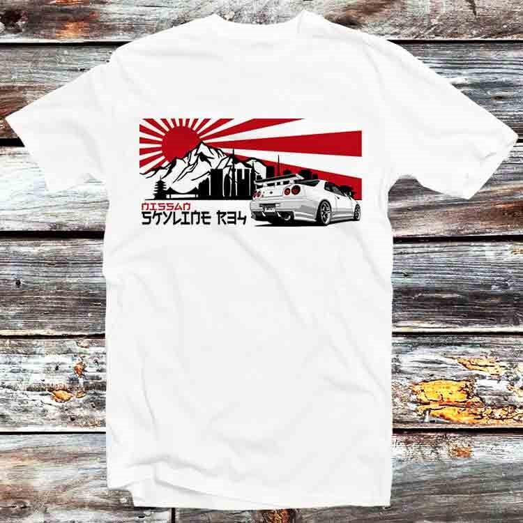 Nissan Skyline R34 Red Flag White Fuji T Shirt B1356