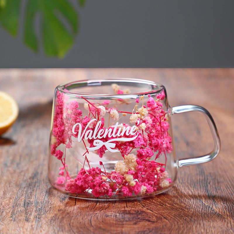 

200ml Double Walled Glass Mug Cup Coffee Mug with Dry Flowers Decorative Creative Flower Mug Home Water Cup Drinking Glasses 200ml