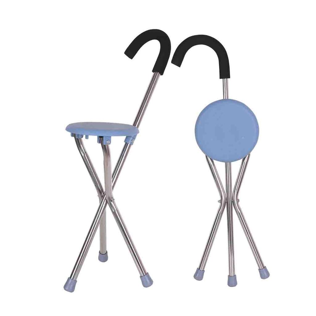 Multifunctional Folding Stainless Steel Walking Stick Cane with Tripod Stool for Outdoor Travel and Hiking.