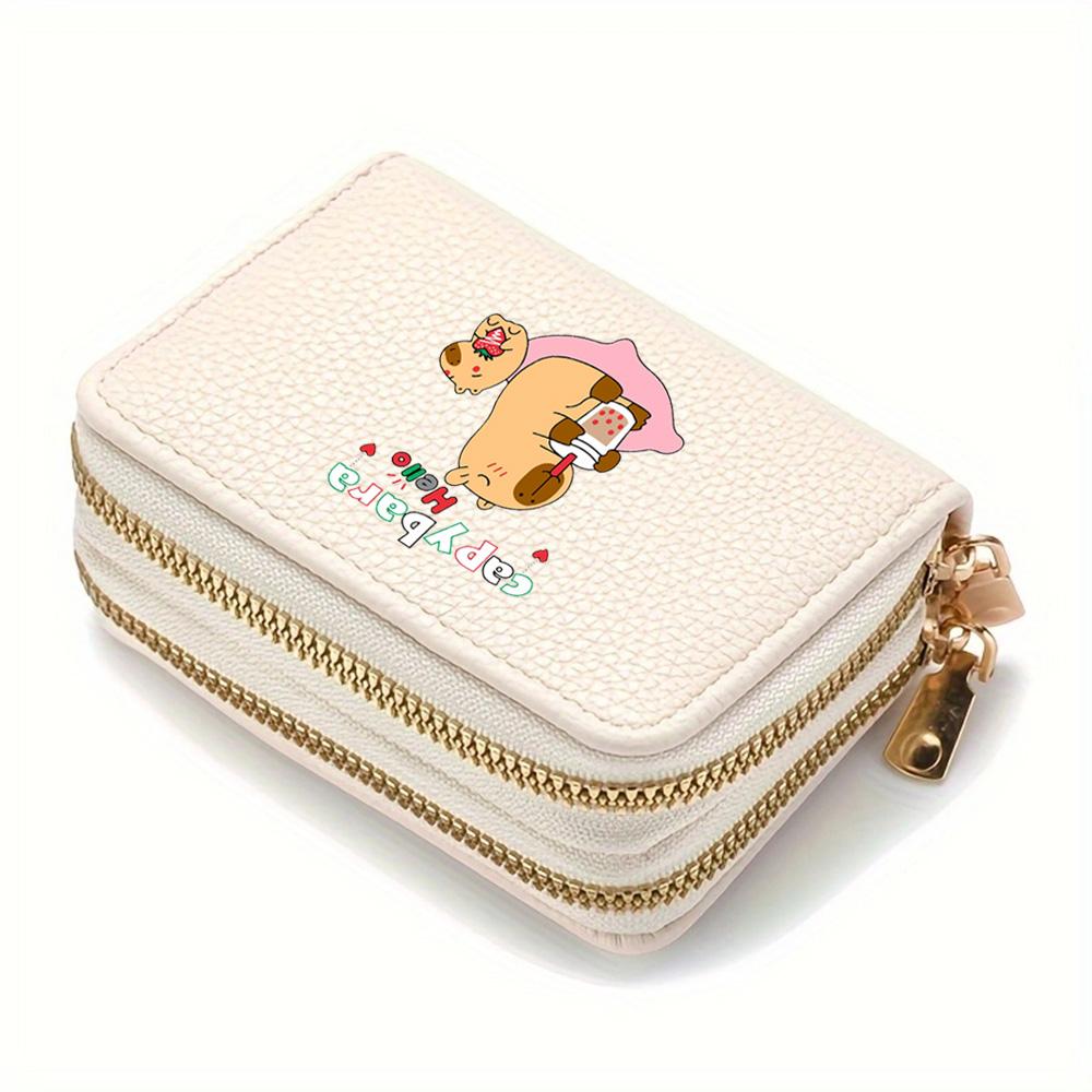 Capybara Ladies' Printed Cute Coin Wallet, PU Leather ID Card Bank Card Zipper Card Wallet, Suitable for Women's Daily Use