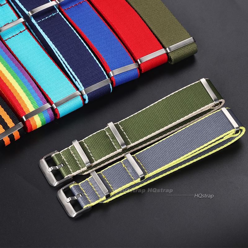 Fashion Watchband Stripe Replacement Men Women Nylon Watch Band with Silver Pin Buckle 20mm 22mm Strap for Rolex Band for Omega
