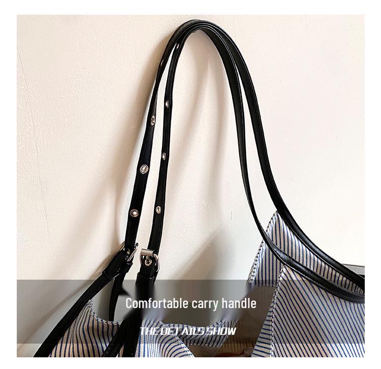 Large Capacity Striped Tote & Shoulder Bag - Embossed, Fashionable Women's Work or Commute Underarm Bag