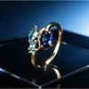 Vintage Two-tone Blue Zircon Ring for Women Gold Branch Horse Eye Light Blue Topaz Ring