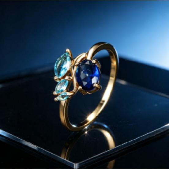 Vintage Two-tone Blue Zircon Ring for Women Gold Branch Horse Eye Light Blue Topaz Ring