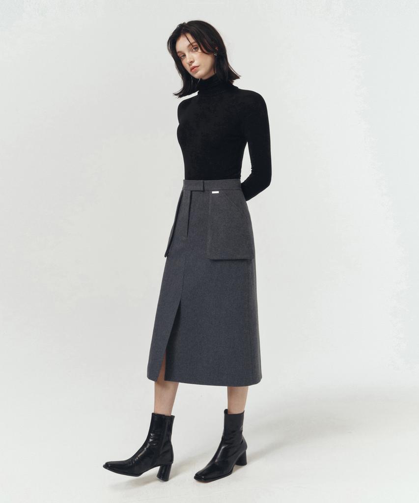 Artid Pocket Point Wool Skirt_Grey