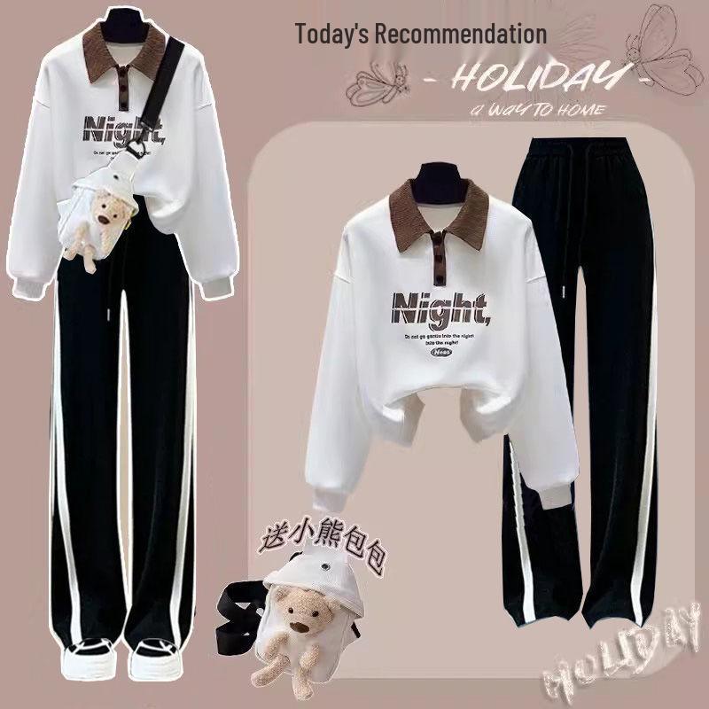 

Комплект толстовки и брюк широкого кроя в студенческом стиле для девочек - Мода осени 2024 для младшей и старшей школы XXL