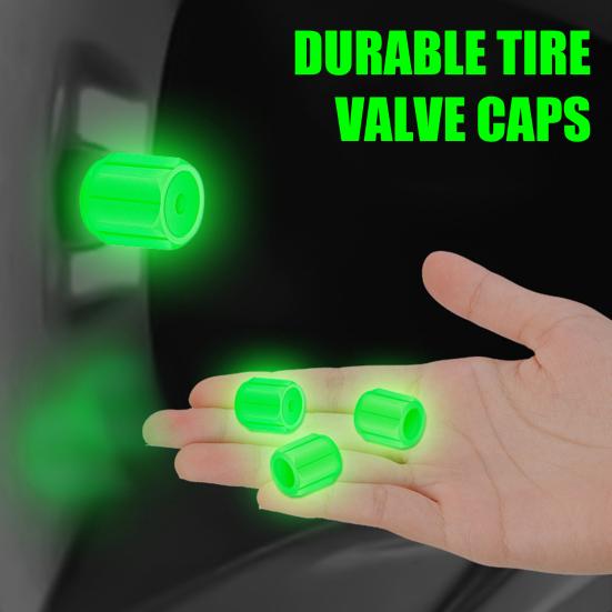 Glow-in-The-Dark Tire Valve Caps Set Universal Waterproof Lights Stem Covers Wear-Resistant Vehicle Tire Valve Caps