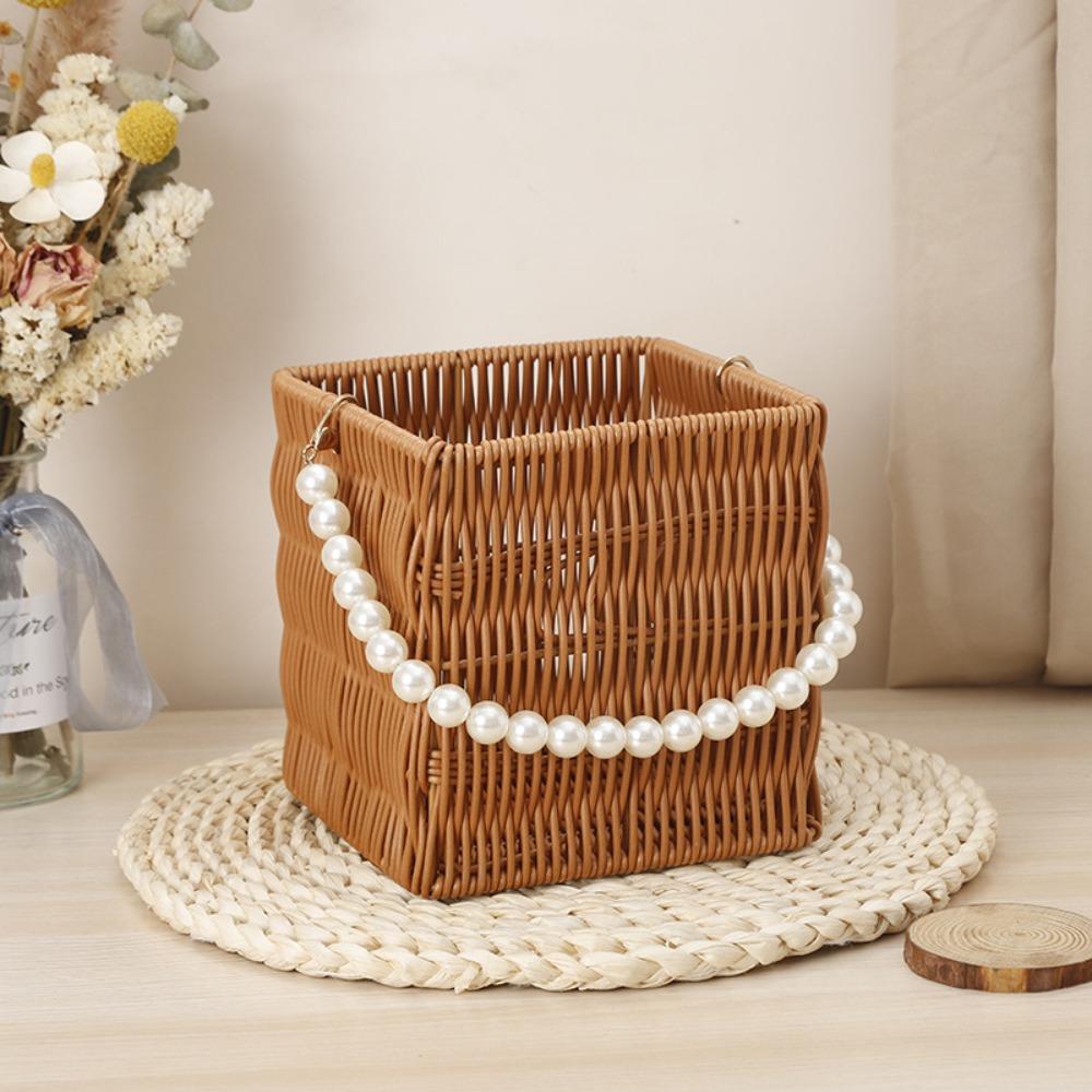 

Pearl Handle Imitation Rattan Basket Big Capacity Flower Basket Storage Basket Wedding Decoration B-15x15cm