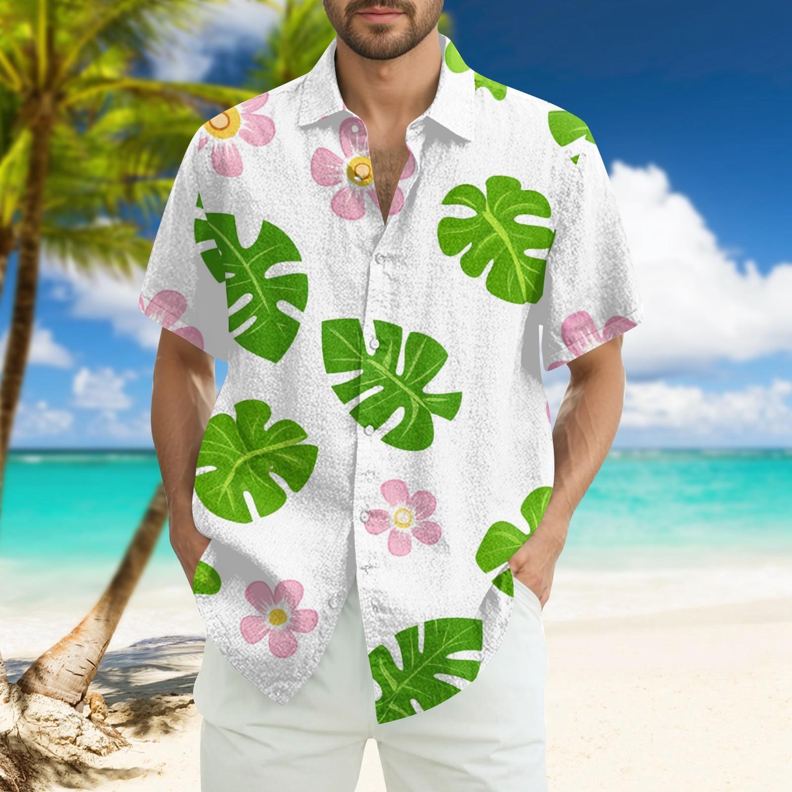 

Мужская модная свободная гавайская принтованная пляжная рубашка с коротким рукавом L зелёный
