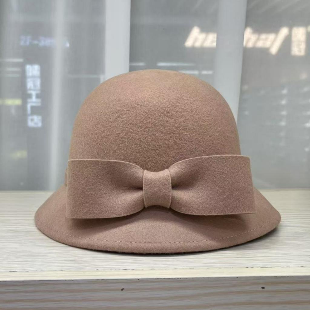 Autumn and winter new wool bucket hat women's retro elegant Hepburn style top hat French fashion temperament basin hat