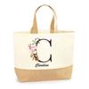 Tote bag en jute - PLANETEE - Claudine Lettre Fleur - Multicolore - Poignées solides - Fabriqué en France