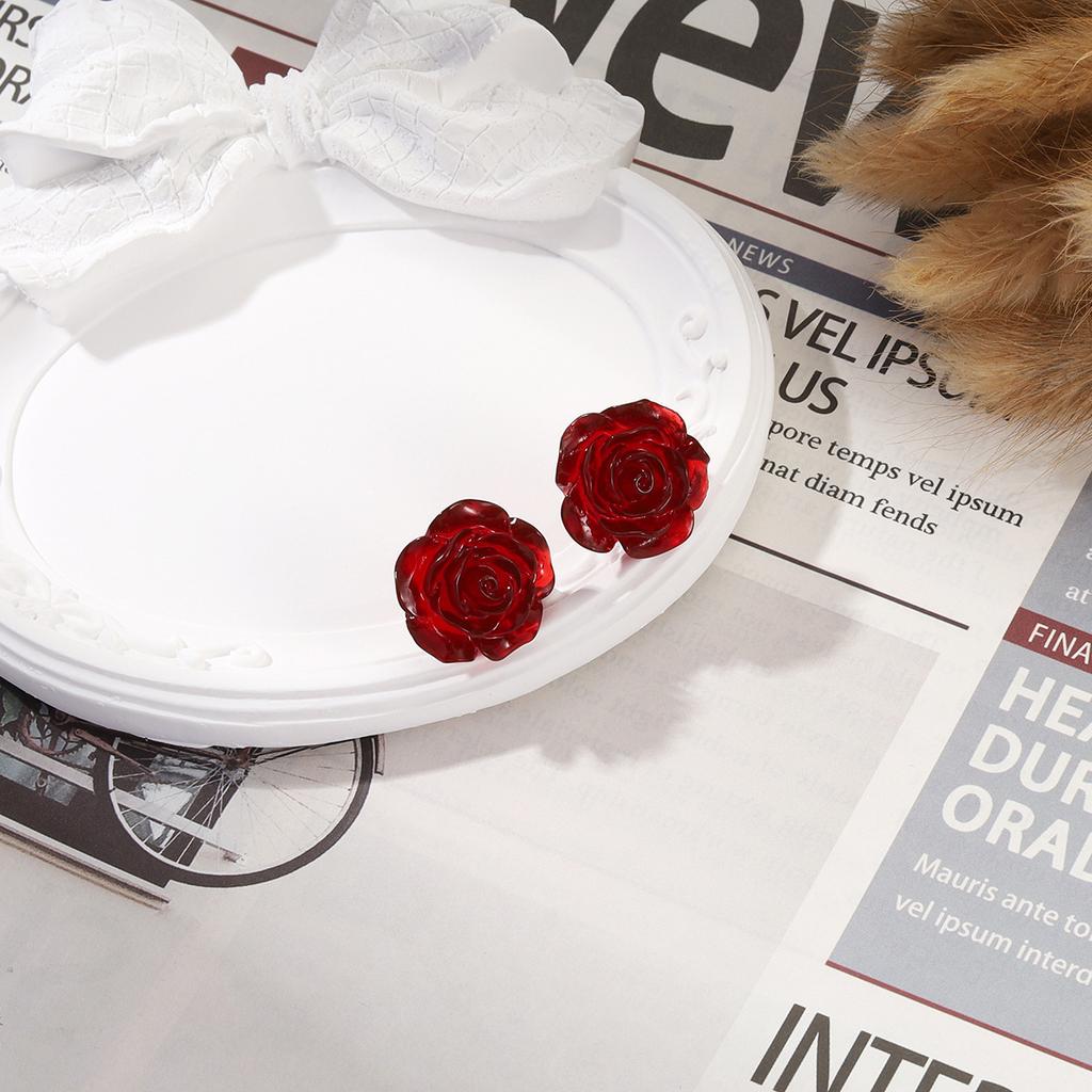 European and American new rose ring stud earrings combination ins cold wind design acrylic jewelry