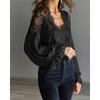 Women's Lace Patchwork Puff Sleeve Pleated Blouse for European American Markets