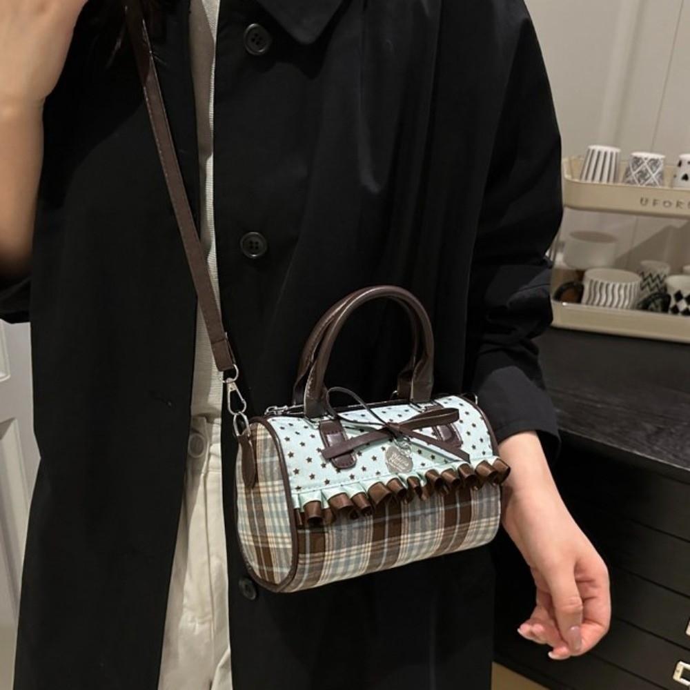 Portable Bowler Bag Exquisite Crossbody Bag Vintage Bow Polka Dot Handbag  Daily Use