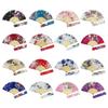 Vintage Folding Hand Fan with Bag Bamboo Fabric Fans for Women Dance Gift Music Festival Performances Wedding Decoration