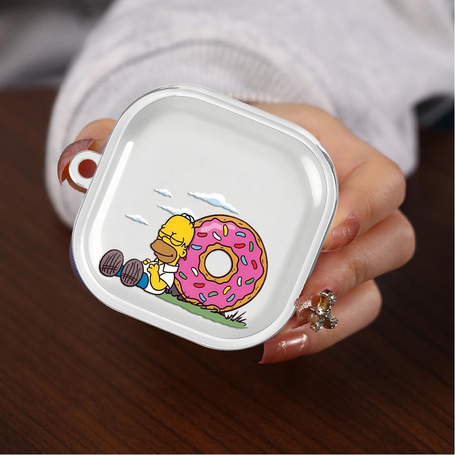 Clear Earphone Cases Cover With Hook Case For Samsung Galaxy Buds 2Pro 2 Live 4 Pro 4Pro 3 FE 3Pro Cartoon The Simpsons