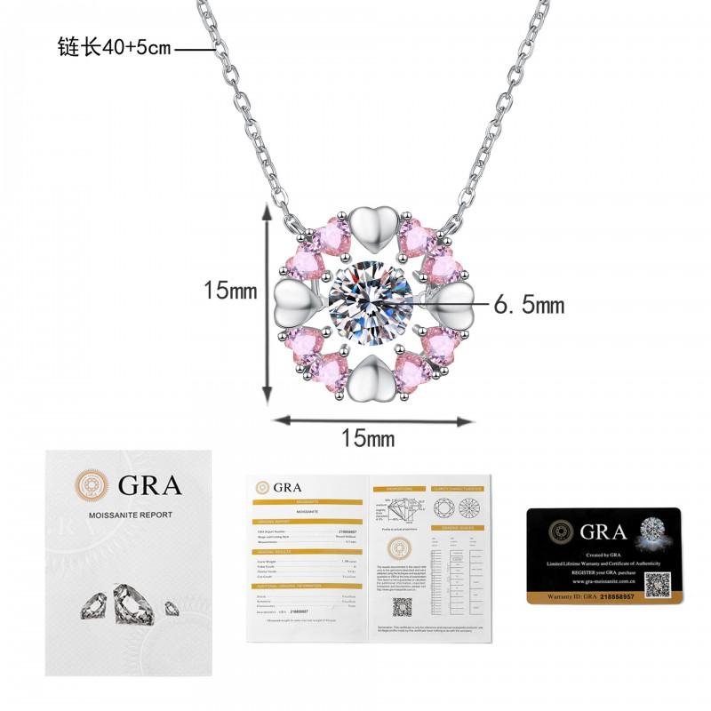 Moissanite Heart Necklace Love Pendant Chain Women Valentine Gift