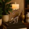 Metal Monkey Pillar Candle Holder Stand for Home Decor | Tabletop Showpiece in Aluminium with Brass Finish