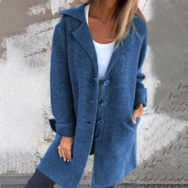 Cappotto in Lana da Donna Autunno Inverno Lunghezza Media Ampio Revers Monopetto Maniche Lunghe Monocolore Tasche Giacca per Pendolari Appuntamenti