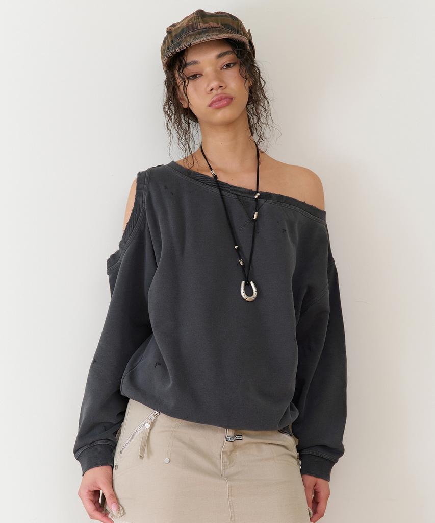 THEVINYLHOUSE Open Shoulder Sweatshirts(W) Charcoal