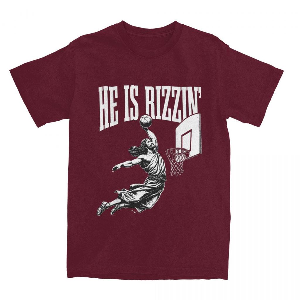 Summer Men Women He Is Rizzin Funny Jesus Basketball Meme T Shirts Easter Christ Faith 100% Cotton Tops T-shirt Tees