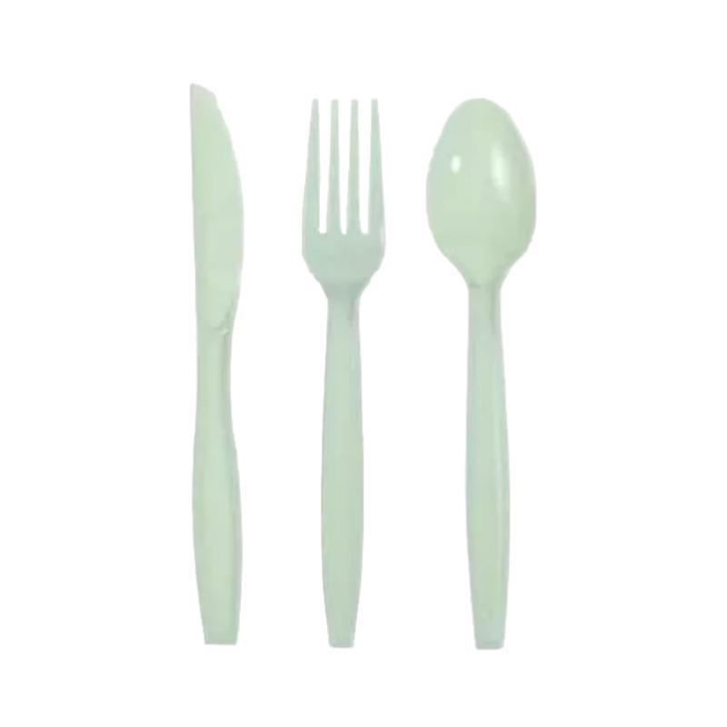 Sage Green Lace Disposable Tableware Set: Plates, Cups, Knives, Forks, Spoons for Parties